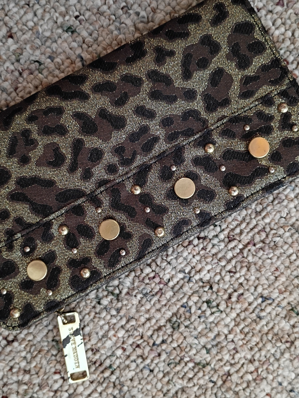 Steve Madden Leopard Print Studded Clutch Wallet - Gold and Brown